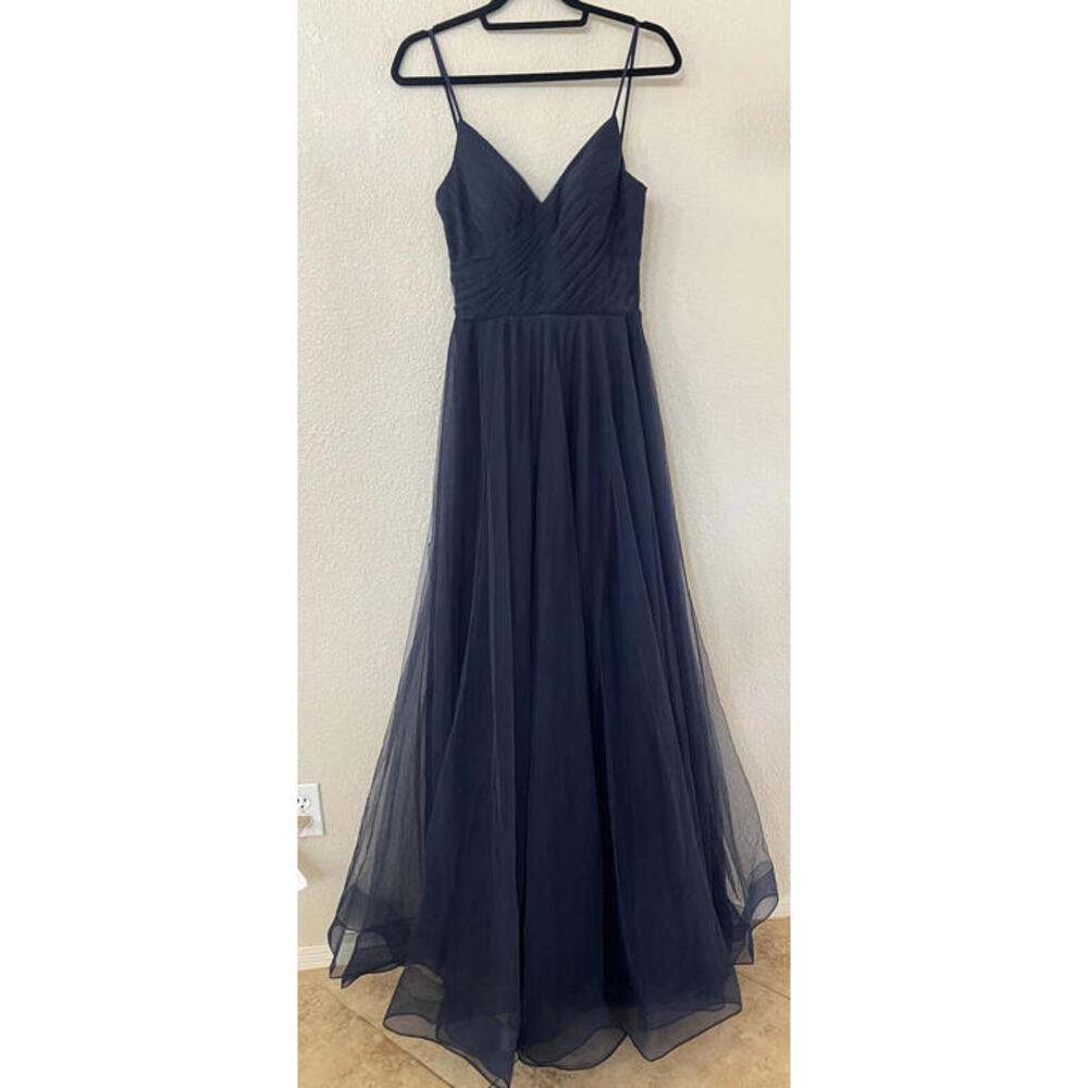 New LA FEMME ILLUSIONS A-LINE TULLE BALL GOWN In Midnight Size 4 $448 - Picture 4 of 9